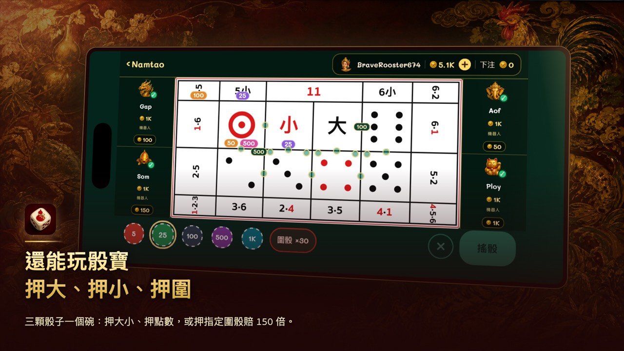 骰寶盤面，可押大小與圍骰