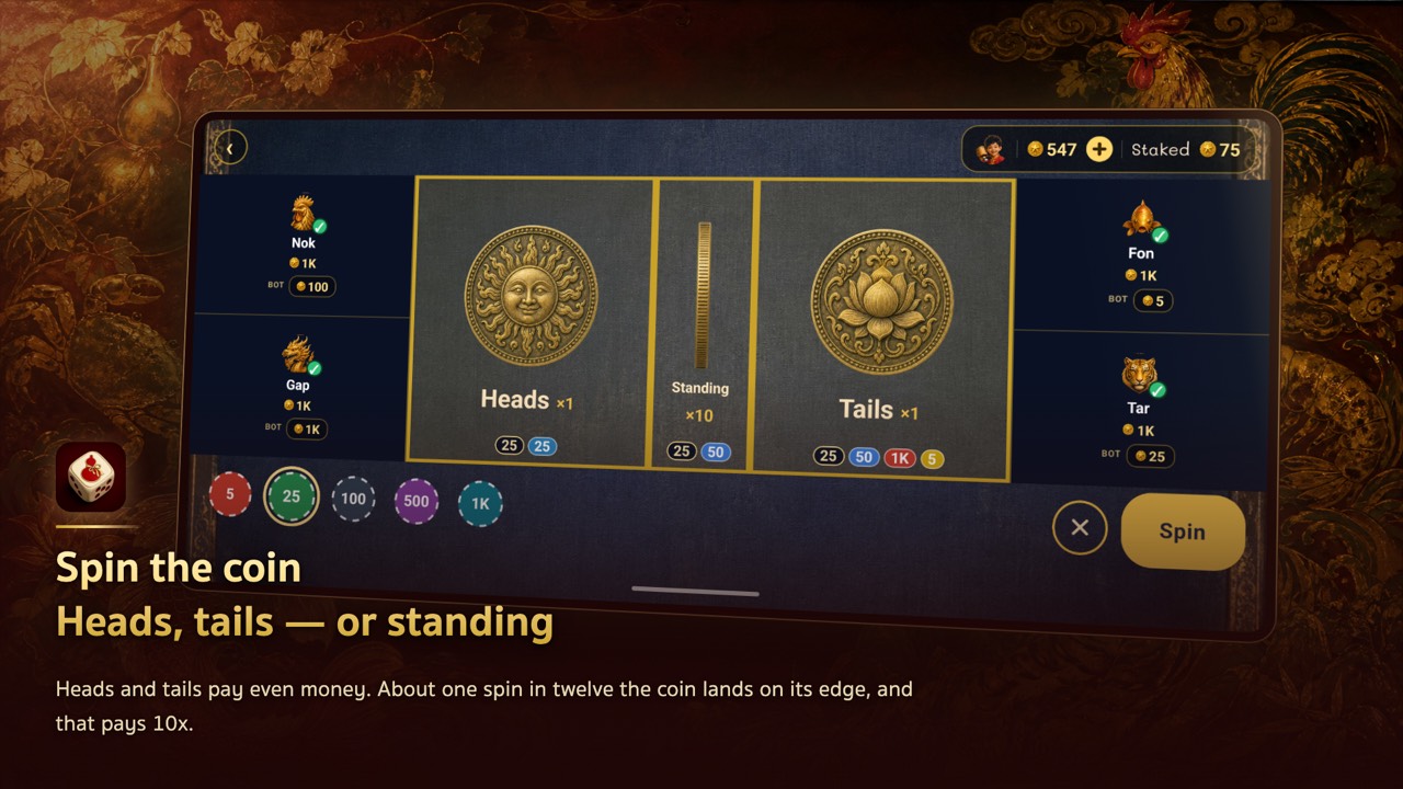 The Pan Pae coin table — heads, tails, or standing on its edge