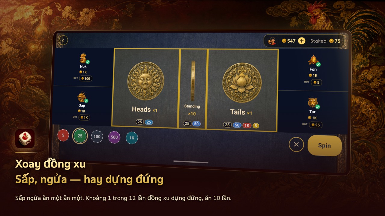 Bàn tung đồng xu — sấp, ngửa hay đứng cạnh