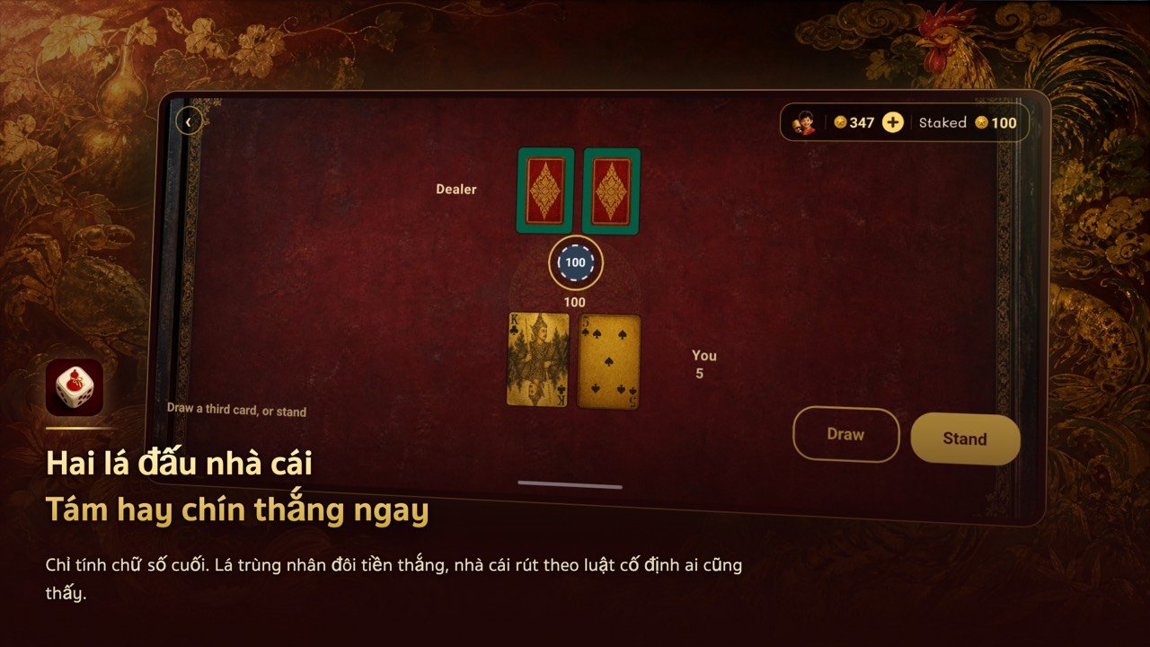 Ván bài Pok Deng — hai lá, săn tám chín điểm